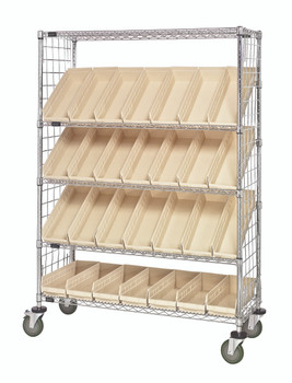Slanted Shelf Enclosure Cart, 48"W x 24"D x 69"H, 1200 lbs load capacity, Chrome, Ivory, Carbon Steel, WRCSL5-63-2448EP-106IV