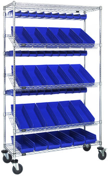 Slanted Shelf Cart, 36"W x 18"D x 80"H, 1200 lbs. load capacity, Chrome, Blue, Carbon Steel, WRCSL5-74-1836-104220BL