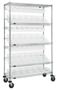 Slanted Shelf Cart, 36"W x 18"D x 80"H, 1200 lbs. load capacity, Chrome, Clear, Carbon Steel, WRCSL5-74-1836-104230CL