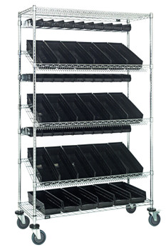 Slanted Shelf Cart, 48"W x 18"D x 80"H, 1200 lbs. load capacity, Chrome, Black, Carbon Steel, WRCSL5-74-1848-104220BK