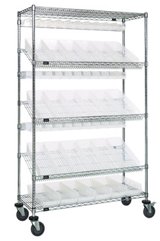 Slanted Shelf Cart, 48"W x 18"D x 80"H, 1200 lbs. load capacity, Chrome, Clear, Carbon Steel, WRCSL5-74-1848-104220CL