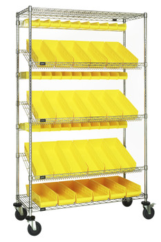 Slanted Shelf Cart, 48"W x 18"D x 80"H, 1200 lbs. load capacity, Chrome, Yellow, Carbon Steel, WRCSL5-74-1848-104220YL