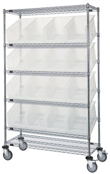 Slanted Shelf Cart, 48"W x 24"D x 80"H, 1200 lbs load capacity, Chrome, Clear, Carbon Steel, WRCSL6-74-2448-953CL