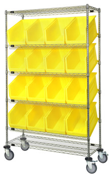 Slanted Shelf Cart, 48"W x 24"D x 80"H, 1200 lbs load capacity, Chrome, Yellow, Carbon Steel, WRCSL6-74-2448-953YL