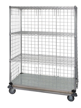 Wire Enclosed Cart, mobile, 60"W x 24"D x 69"H, Chrome, 0, Carbon Steel, WRDBS4-63-2460EP-LH57C