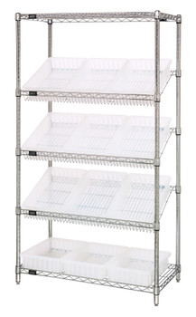 Bin Systems Unit, stationary, 36"W x 18"D x 63"H, Chrome, Clear, Carbon Steel, WRS-5-92035CL