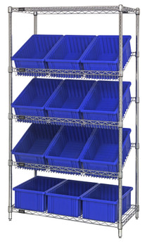 Bin Systems Unit, stationary, 36"W x 18"D x 63"H, Chrome, Blue, Carbon Steel, WRS-5-92060BL
