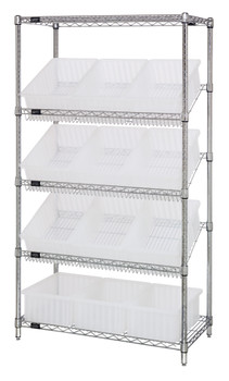 Bin Systems Unit, stationary, 36"W x 18"D x 63"H, Chrome, Clear, Carbon Steel, WRS-5-92060CL