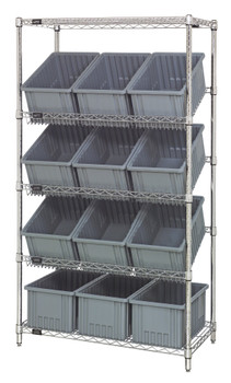 Bin Systems Unit, stationary, 36"W x 18"D x 63"H, Chrome, Gray, Carbon Steel, WRS-5-92080GY