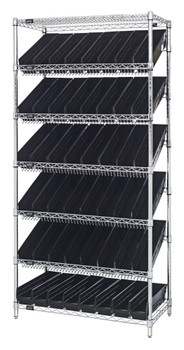 Bin Systems Unit, stationary, 36"W x 18"D x 74"H, Chrome, Black, Carbon Steel, WRS-7-103BK