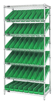 Bin Systems Unit, stationary, 36"W x 18"D x 74"H, Chrome, Green, Carbon Steel, WRS-7-103GN