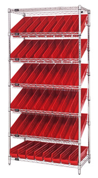 Bin Systems Unit, stationary, 36"W x 18"D x 74"H, Chrome, Red, Carbon Steel, WRS-7-103RD