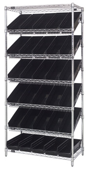 Bin Systems Unit, stationary, 36"W x 18"D x 74"H, Chrome, Black, Carbon Steel, WRS-7-104BK