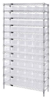 Bin Systems Unit, stationary, 36"W x 18"D x 74"H, Chrome, Clear, Carbon Steel, WRS-7-104CL