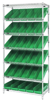 Bin Systems Unit, stationary, 36"W x 18"D x 74"H, Chrome, Green, Carbon Steel, WRS-7-104GN