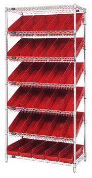 Bin Systems Unit, stationary, 36"W x 18"D x 74"H, Chrome, Red, Carbon Steel, WRS-7-104RD