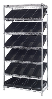 Bin Systems Unit, stationary, 36"W x 18"D x 74"H, Chrome, Black, Carbon Steel, WRS-7-108BK