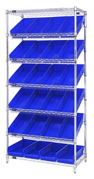 Bin Systems Unit, stationary, 36"W x 18"D x 74"H, Chrome, Blue, Carbon Steel, WRS-7-108BL