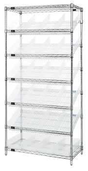 Bin Systems Unit, stationary, 36"W x 18"D x 74"H, Chrome, Clear, Carbon Steel, WRS-7-108CL