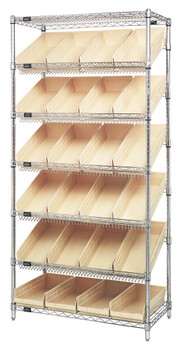 Bin Systems Unit, stationary, 36"W x 18"D x 74"H, Chrome, Ivory, Carbon Steel, WRS-7-108IV