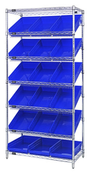 Bin Systems Unit, stationary, 36"W x 18"D x 74"H, Chrome, Blue, Carbon Steel, WRS-7-110BL