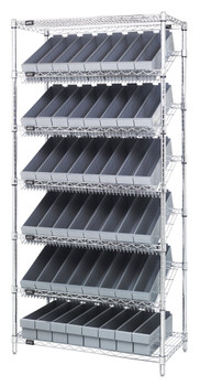 Bin Systems Unit, stationary, 36"W x 18"D x 74"H, Chrome, Gray, Carbon Steel, WRS-7-604GY