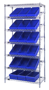 Bin Systems Unit, stationary, 36"W x 18"D x 74"H, Chrome, Blue, Carbon Steel, WRS-7-606BL