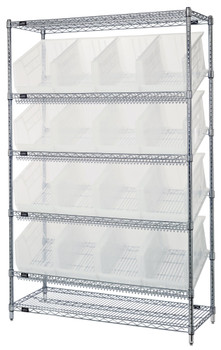 Bin System Unit, stationary, 18"W x 48"L x 74"H, Chrome, Clear, Carbon Steel, WRSL6-74-1848-260CL