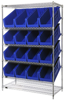 Bin System Unit, stationary, 24"W x 48"L x 74"H, Chrome, Blue, Carbon Steel, WRSL6-74-2448-953BL