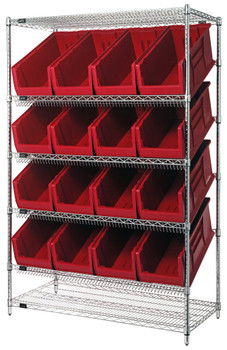 Bin System Unit, stationary, 24"W x 48"L x 74"H, Chrome, Red, Carbon Steel, WRSL6-74-2448-953RD