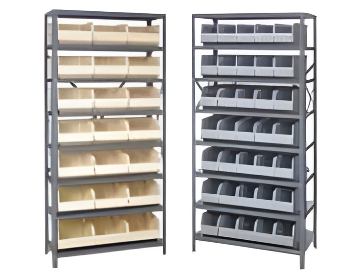 STEEL SHELVING WITH STACKABLE SHELF BINS
