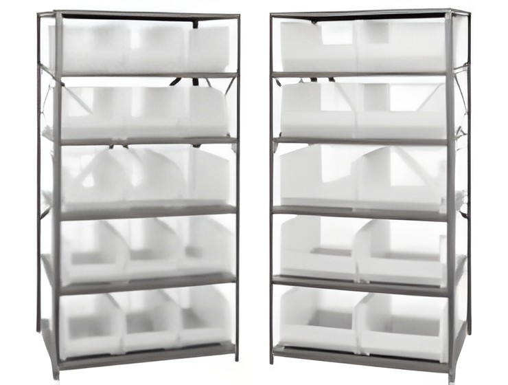 STEEL SHELVING WITH CLEAR CONTAINERS