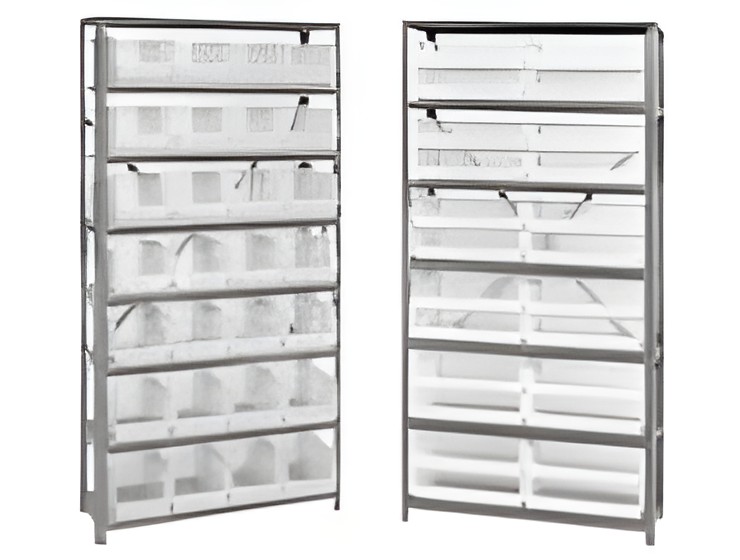 STEEL SHELVING WITH CLEAR BINS