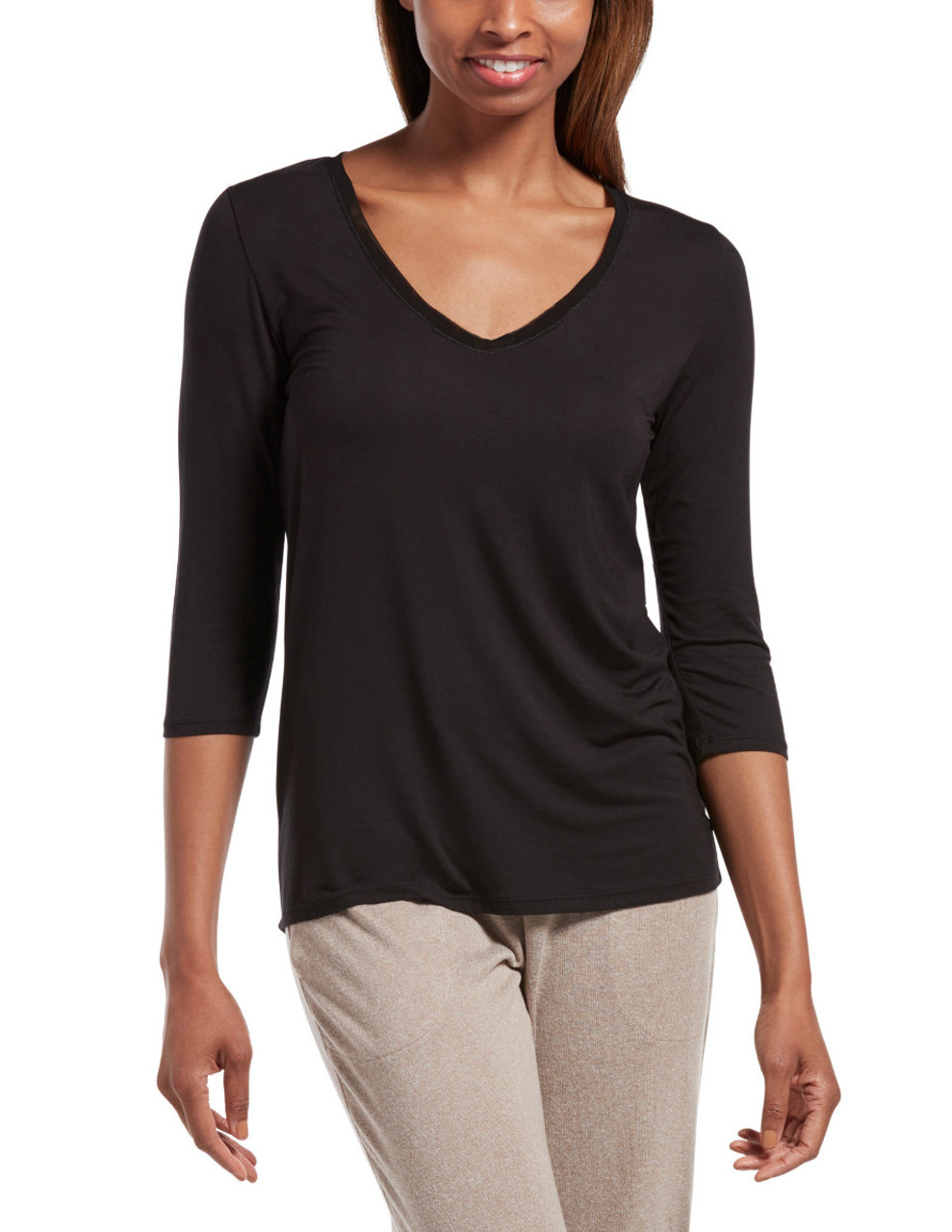 Solid 3/4 Sleeve V-Neck Sleep Tee