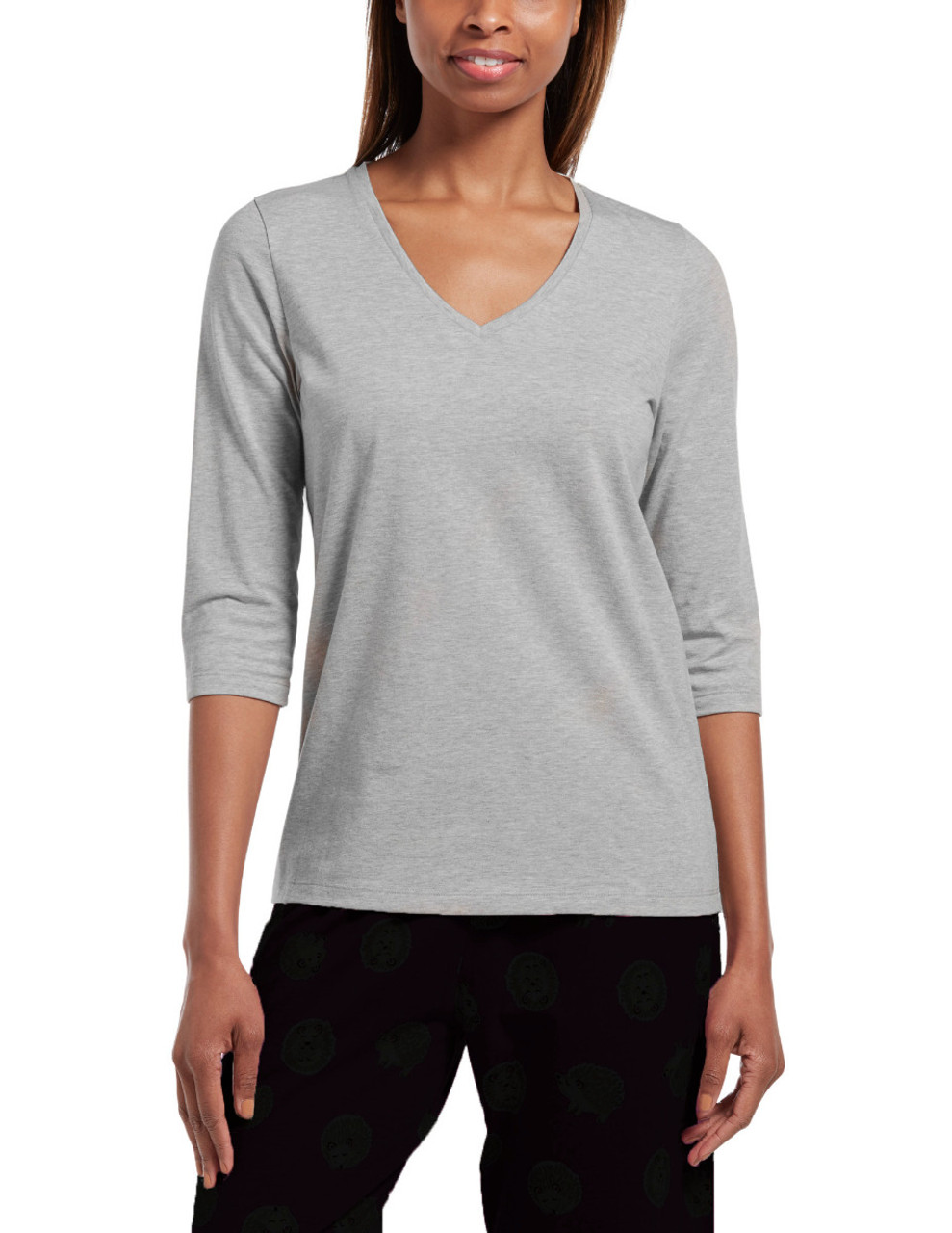 Solid 3/4 Sleeve V-Neck Sleep Tee