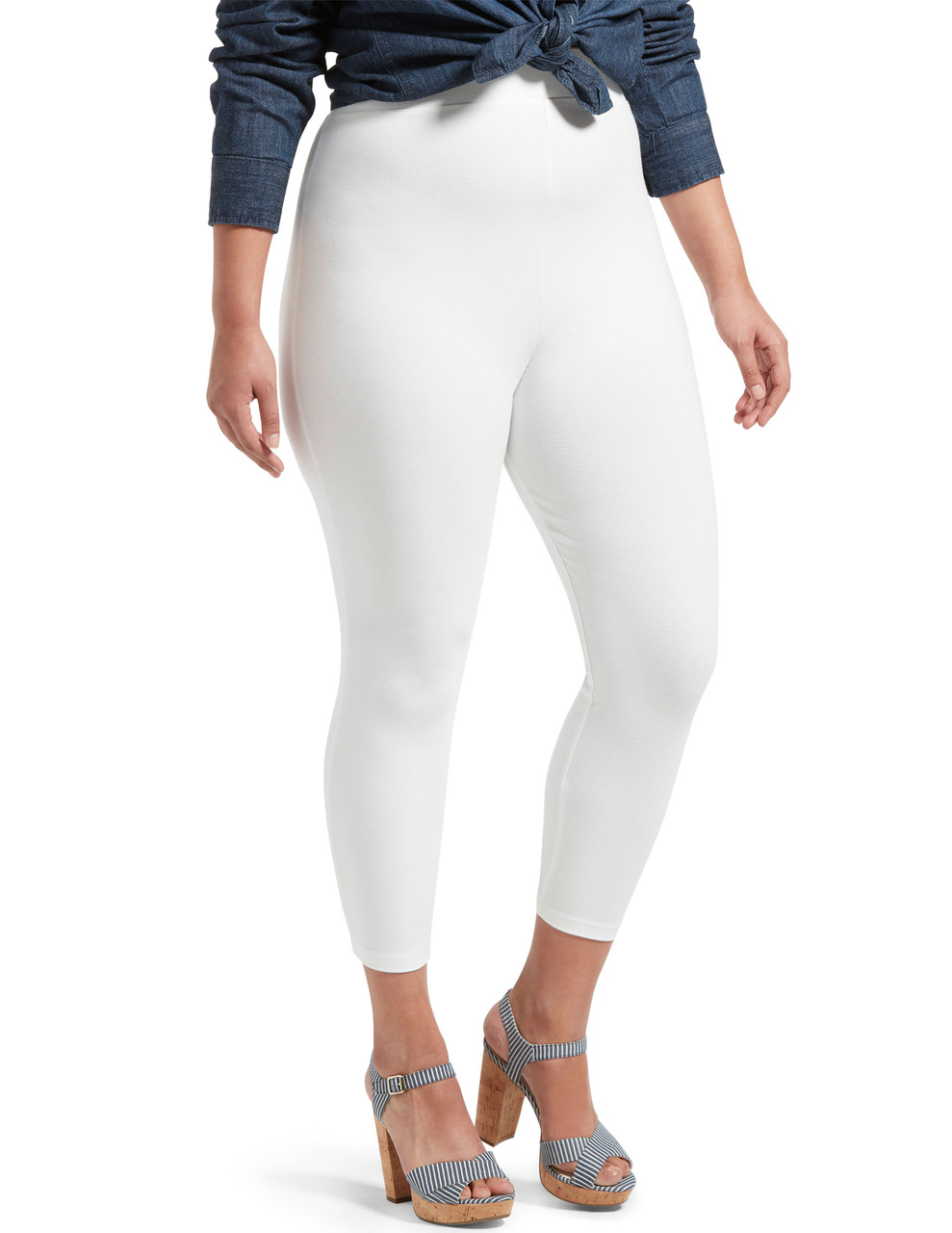 SOFRA LADIES COTTON CAPRI LEGGINGS PLUS SIZE (WP4001X_WHITE)