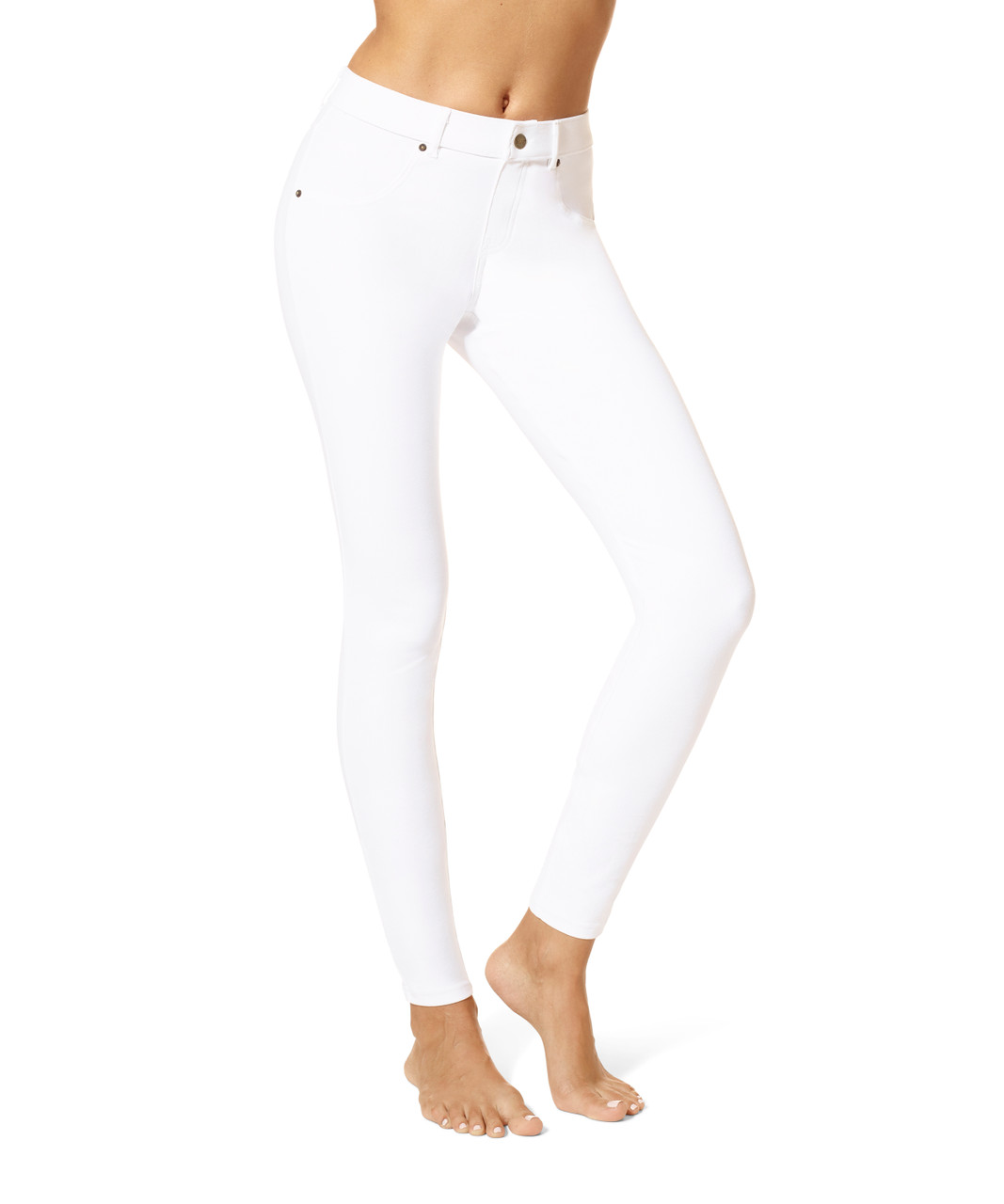 Hue Studio Women's Mid-Rise Frayed Edge Jeans Leggings - White XL