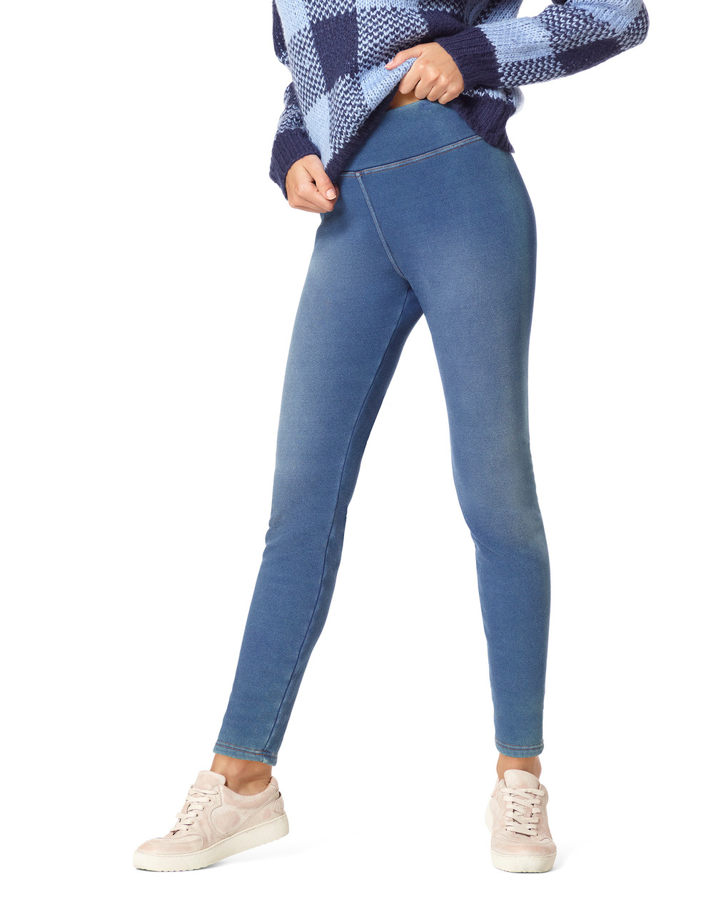 HUE Women's Ultra Soft Fleece Lined Denim Leggings Hosiery, Medium