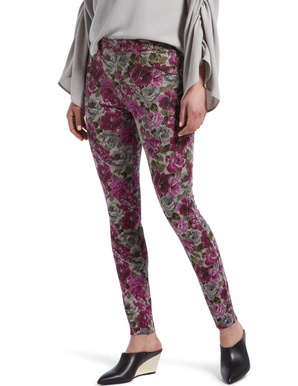 HUE Women's Faded Floral Ultra Soft Denim 7/8 Leggings sz XS X