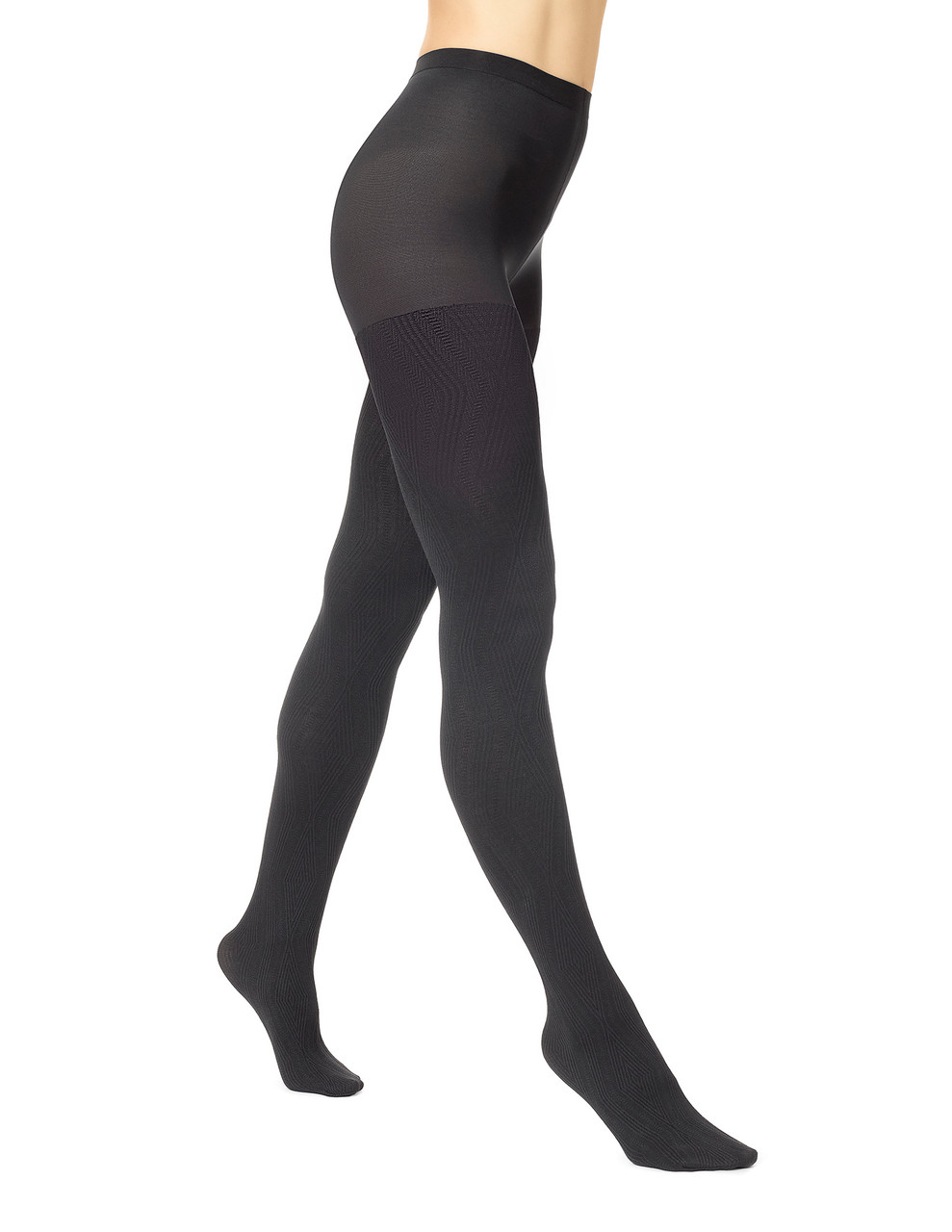Womens Tights Diamond Pattern Control Top Black Slimming Support Pantyhose