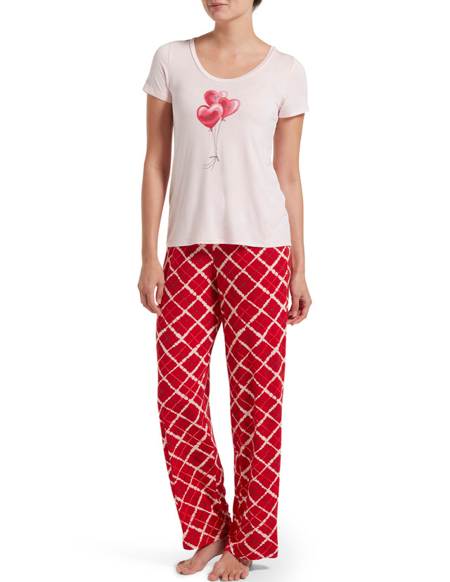 HUE Women's Long Sleeve Tee and Jogger Pant 2 Piece Pajama Set