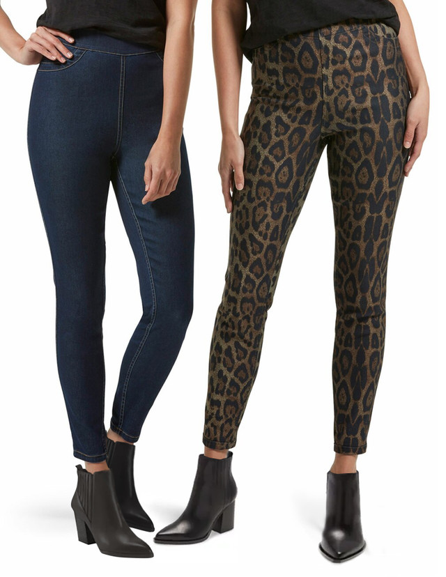 HUE, Pants & Jumpsuits, Hue Large Leggy Leopard Denim High Rise Leggings  Large Pants