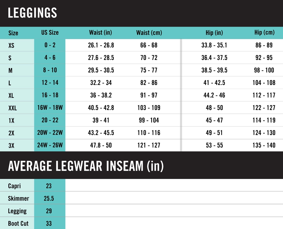 Hue Leggings Size Chart