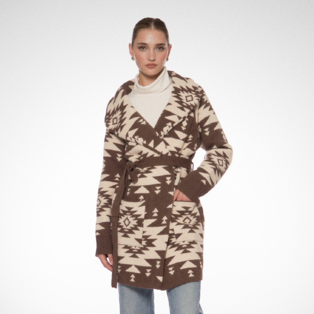 Helena Knit Wrap Coat - Brown/Cream - EllandEmm
