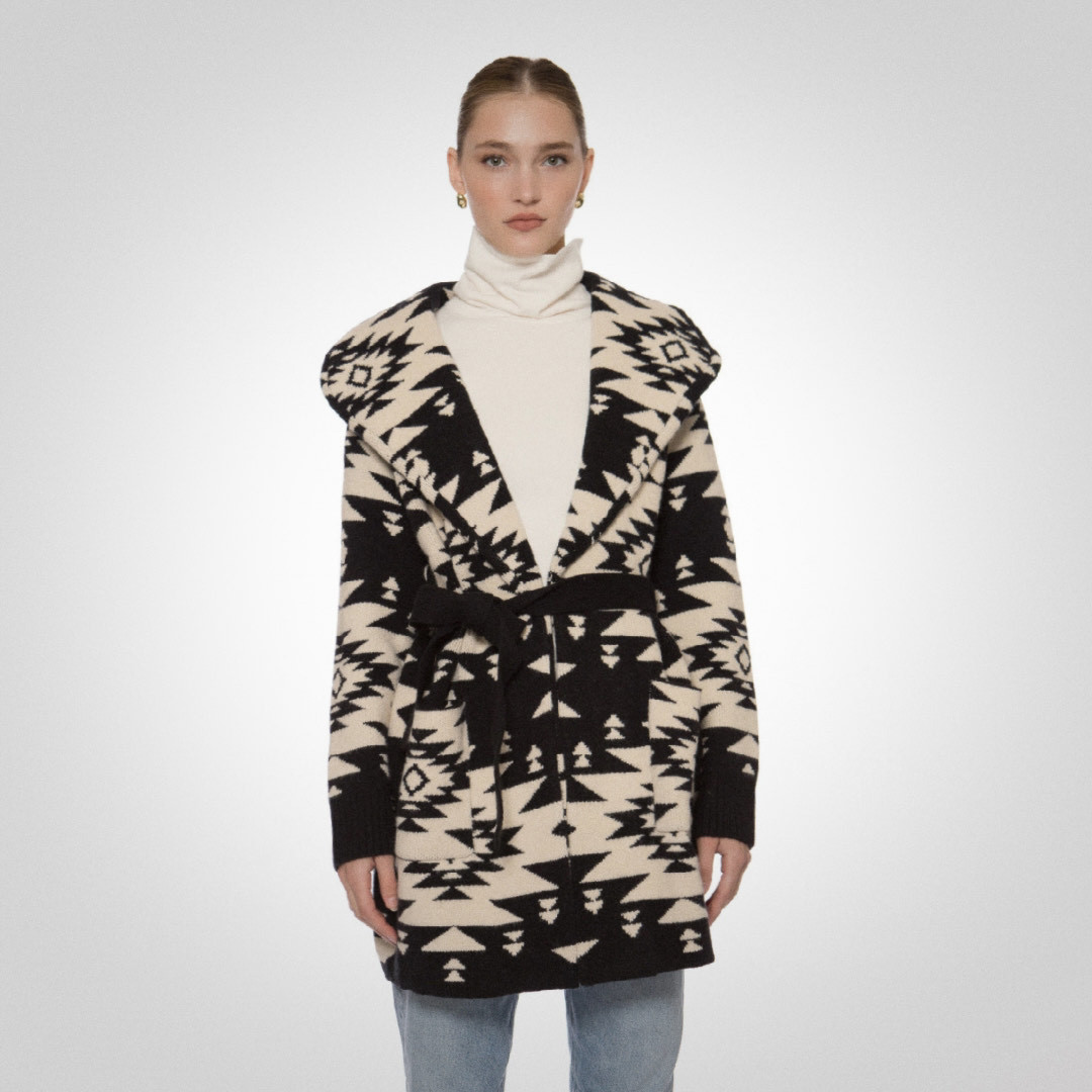 Helena Knit Wrap Coat - Coal/Cream - EllandEmm