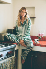 Green Striped Loungewear Set