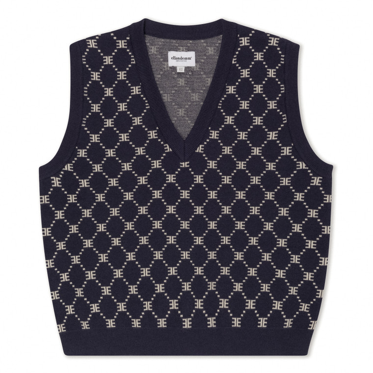 Hutton Oversized Sweater Vest - Monogram Navy