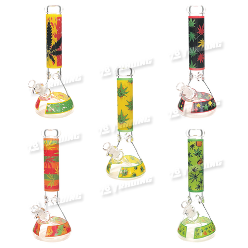 Colorful Leaf Pattern Beaker 14inches 7mm - 5 Designs