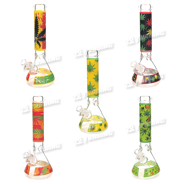 Colorful Leaf Pattern Beaker 14inches 7mm - 5 Designs