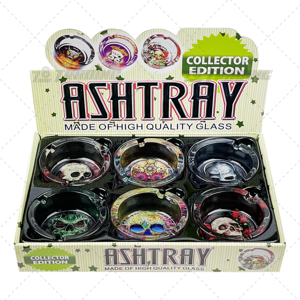 Round Glass Ashtray 6pcs Display - SKULL